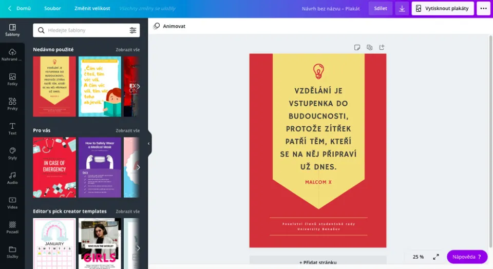 Grafický editor nástroje Canva. (Foto: NástrojeProWeb)