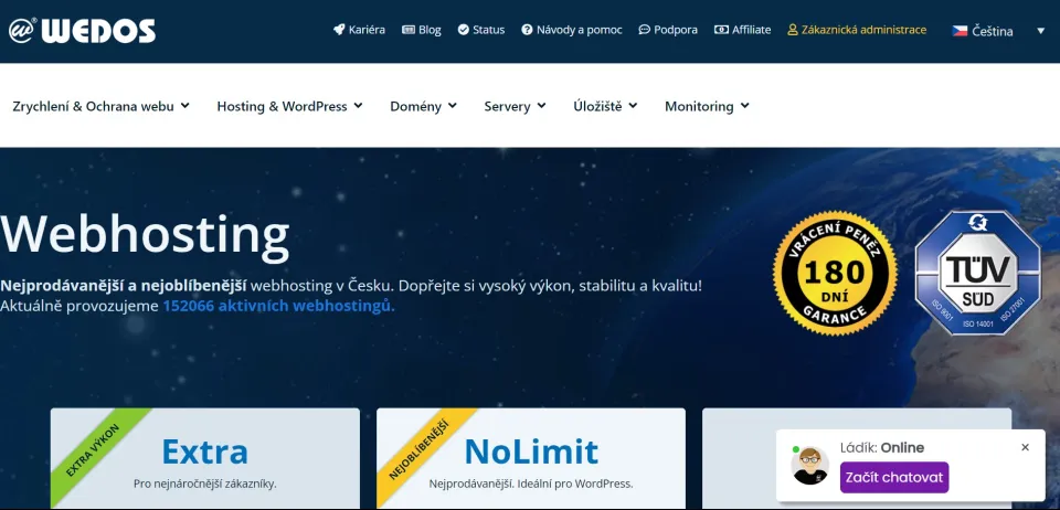 WEDOS - webhosting - hlavní strana (Foto: NástrojeProWeb)