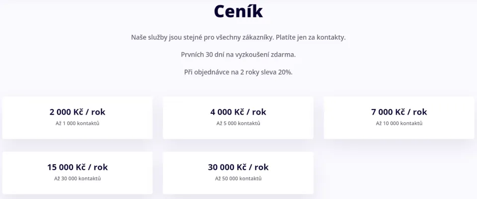 Ceník SmartMailer (Foto: NástrojeProWeb)