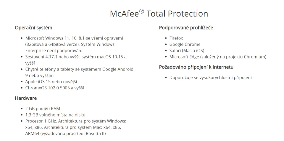 Systémové požadavky McAfee (Foto: McAfee)