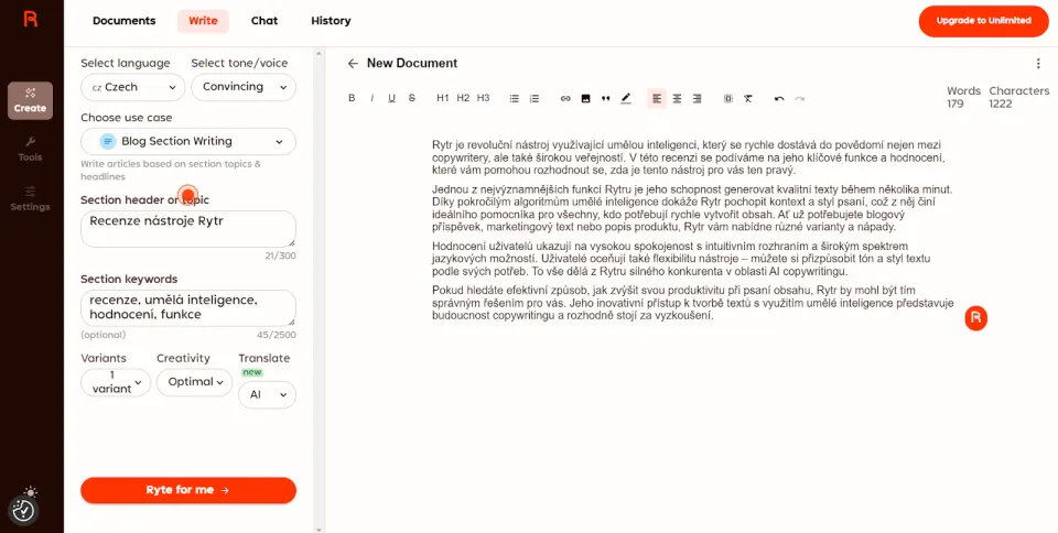 S nástrojem Rytr se vyhnete vymýšlení promptů (Foto: NástrojeProWeb)