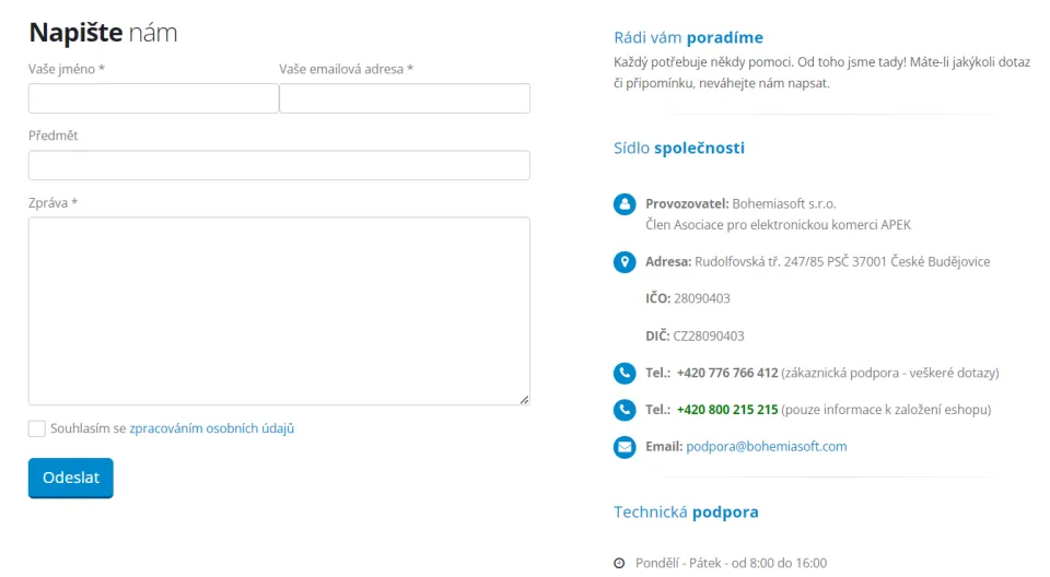 Kontakty Webareal (Foto: NástrojeProWeb)