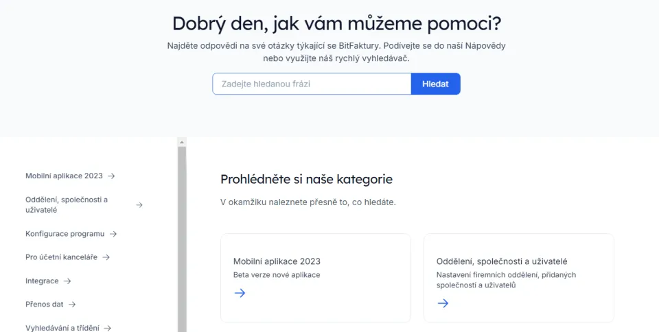 Centrum nápovědy BitFaktura (Foto: NástrojeProWeb)