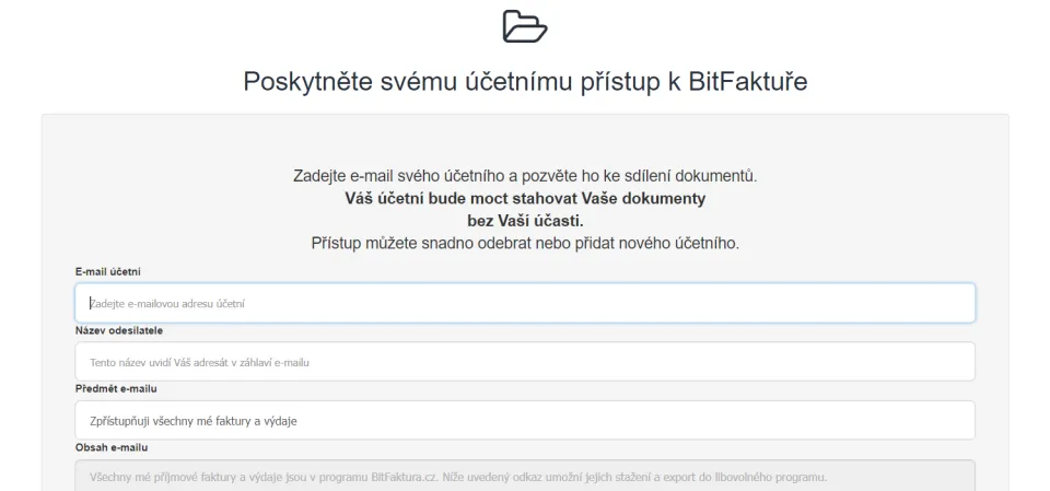 Přístup k BitFaktuře můžete sdílet svému účetnímu (Foto: NástrojeProWeb)