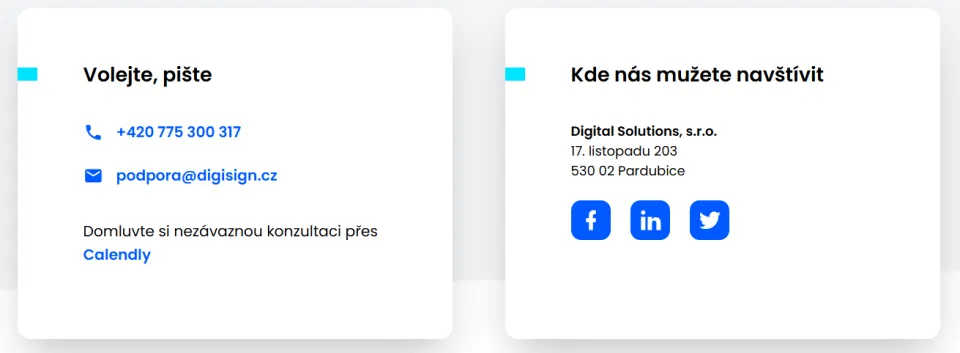 Podporu můžete kontaktovat telefonicky i e-mailem, případně si lze domluvit online konzultaci (Foto: DigiSign)